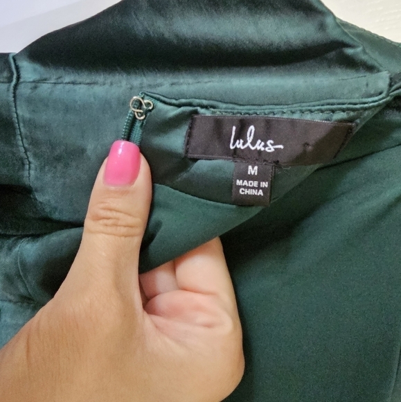 Lulu's Dreams Come True Emerald Green Satin Ruffled Mini Dress Size M - Picture 8 of 10